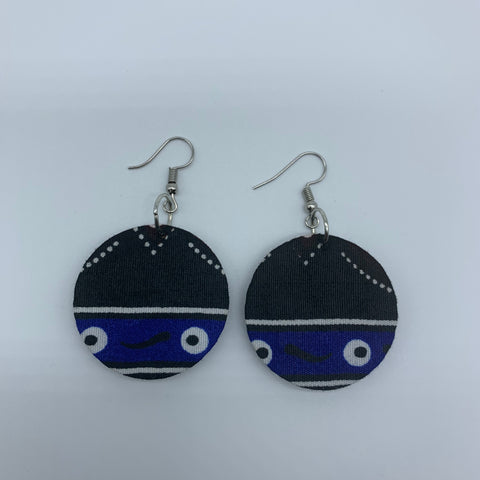 African Print Earrings-Round XS Blue Variation 7 - Lillon Boutique