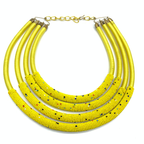 Beaded Thread Multi Strands Bangle Necklace-Yellow Variation