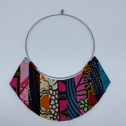 African Print Bangle Thin Necklace-Reversible Pink Variation 2 - Lillon Boutique