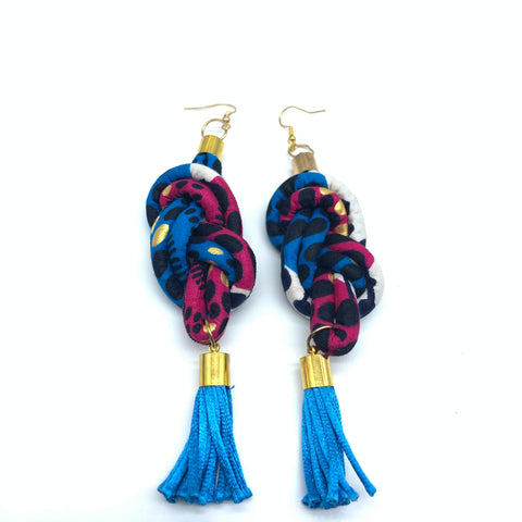 African Print Earrings-Knotted L Blue Variation 8
