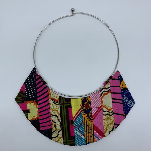 African Print Bangle Thin Necklace-Reversible Pink Variation - Lillon Boutique