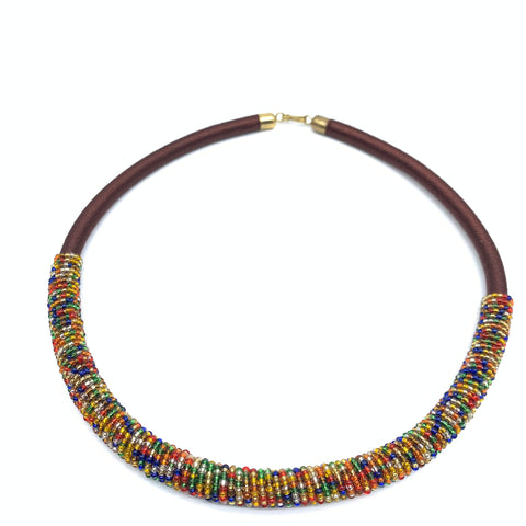 Beaded Thread  Bangle Necklace-Brown Variation