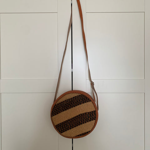Leather W/Sisal Bag-Circle Brown Variation