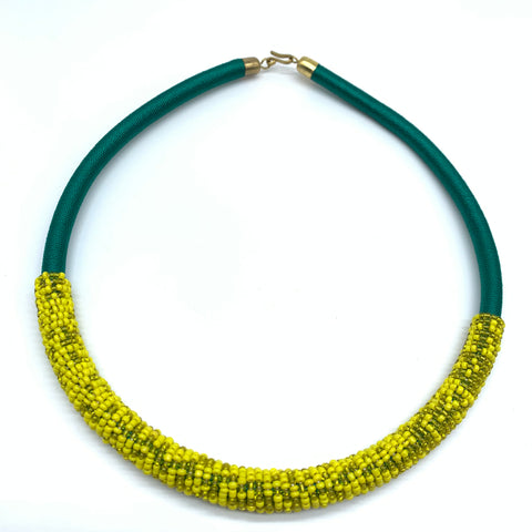 Beaded Thread  Bangle Necklace-Green Variation
