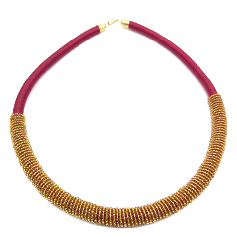 Beaded Thread  Bangle Necklace-Red Variation 2