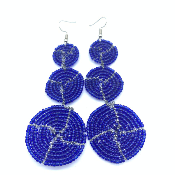 Beaded Earrings 3 Circles -Blue Variation