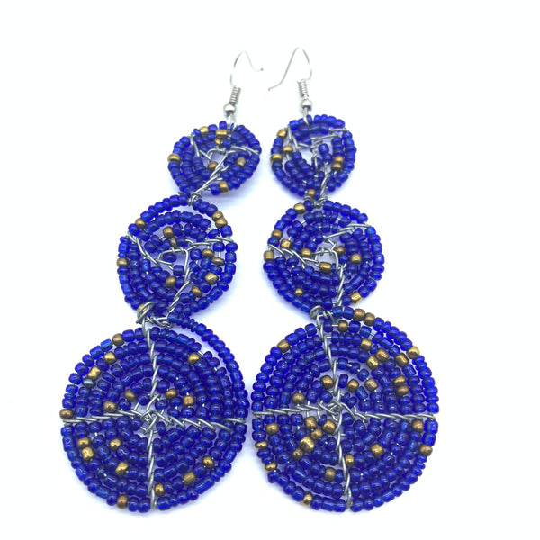 Beaded Earrings 3 Circles -Blue Variation 3