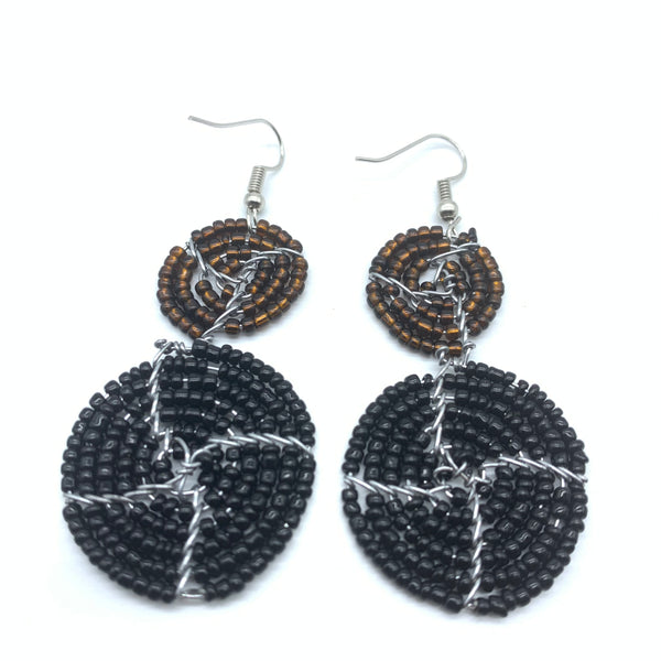 Beaded Earrings 2 Tone 2 Cirles -Black 5