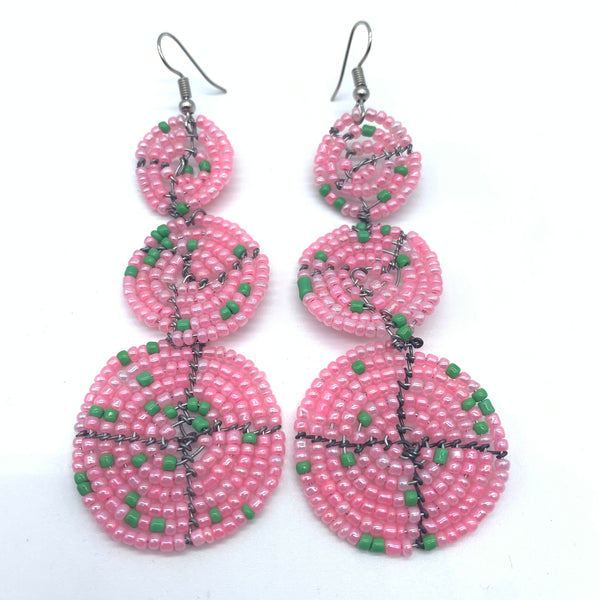 Beaded Earrings 3 Circles -Pink Variation 4