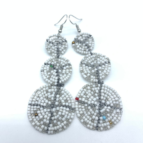 Beaded Earrings 3 Circles -White Variation 2