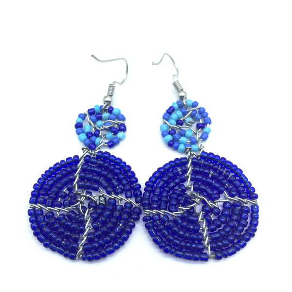 Beaded Earrings 2 Tone 2 Cirles -Blue