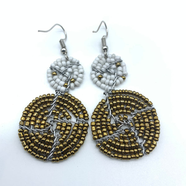 Beaded Earrings 2 Tone 2 Cirles -Gold