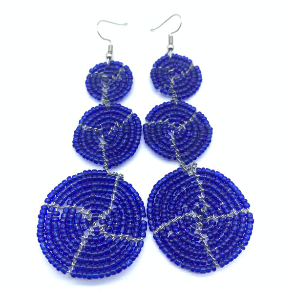 Beaded Earrings 3 Circles -Blue Variation