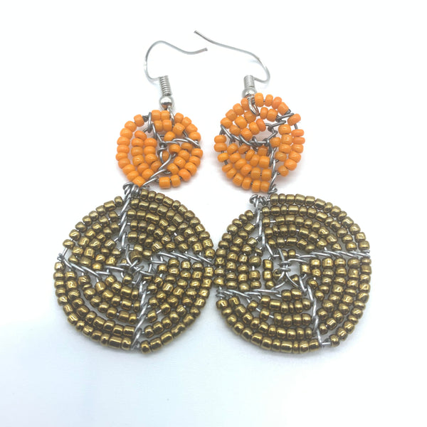 Beaded Earrings 2 Tone 2 Cirles -Gold 4