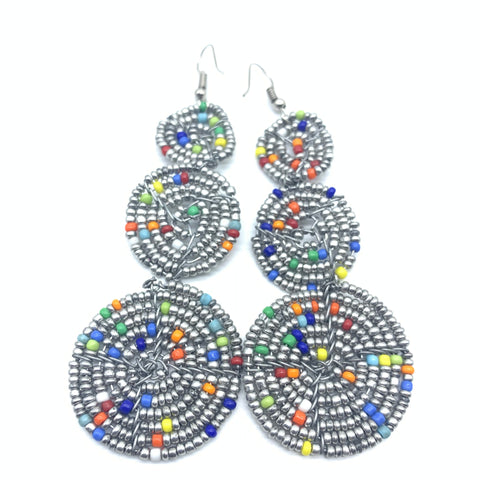 Beaded Earrings 3 Circles -Silver Variation 2