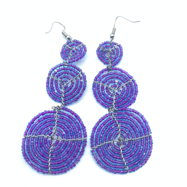 Beaded Earrings 3 Circles -Purple Variation