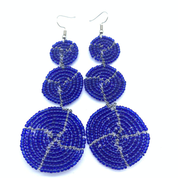 Beaded Earrings 3 Circles -Blue Variation