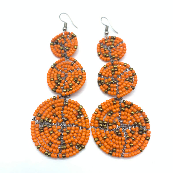 Beaded Earrings 3 Circles -Orange Variation 2