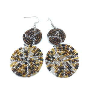 Beaded Earrings 2 Tone 2 Cirles -Brown 3