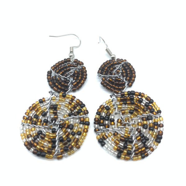 Beaded Earrings 2 Tone 2 Cirles -Brown 3