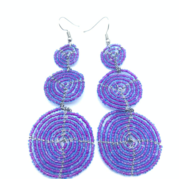 Beaded Earrings 3 Circles -Purple Variation