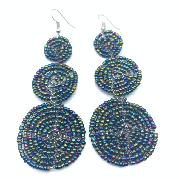 Beaded Earrings 3 Circles -Metallic Multi Colour Variation