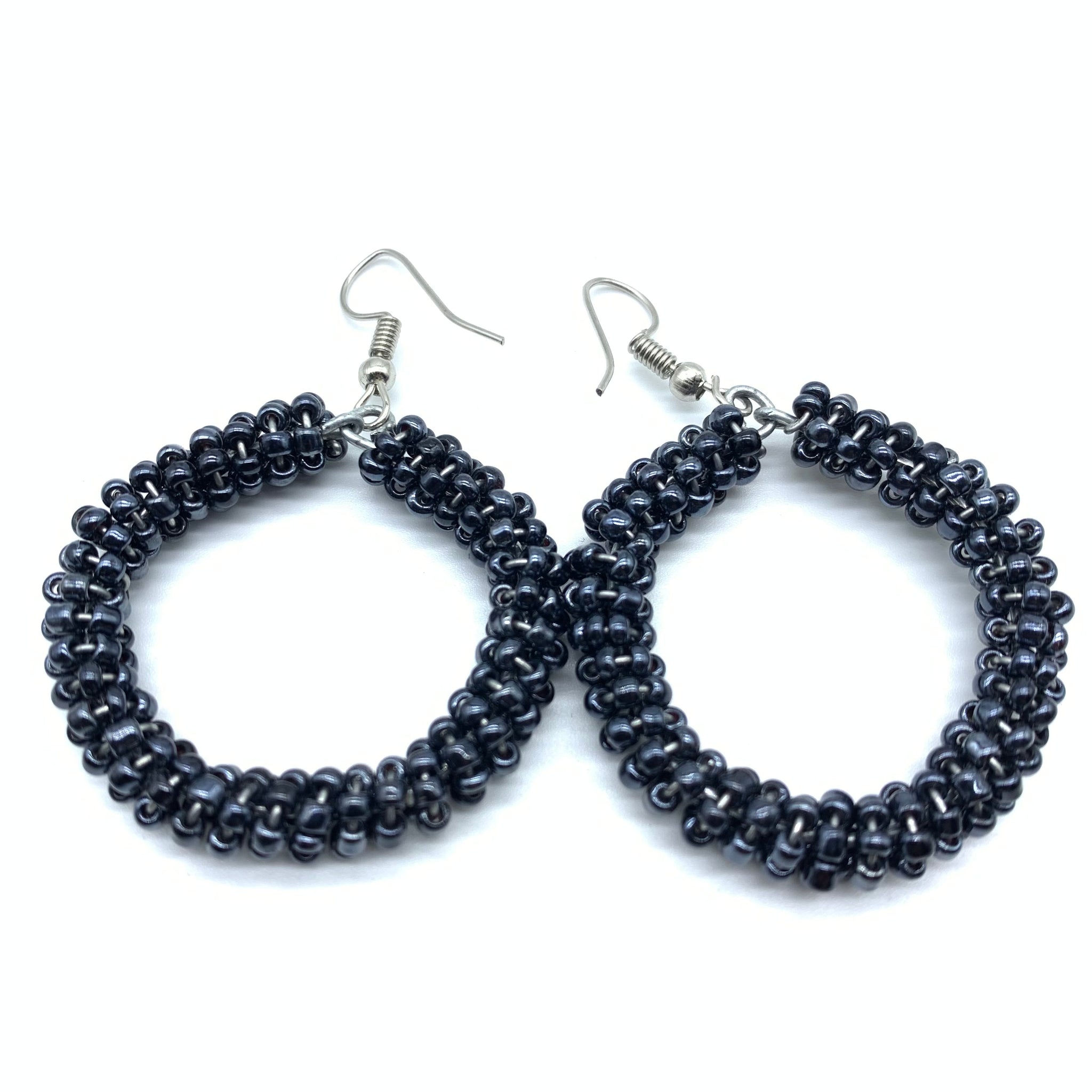 Beaded Earrings Kaweria-Metallic Grey Blue