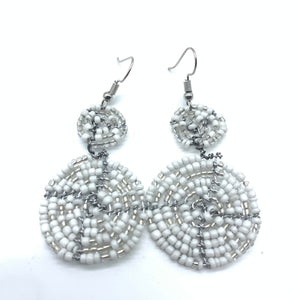 Beaded Earrings 2 Tone 2 Cirles -White