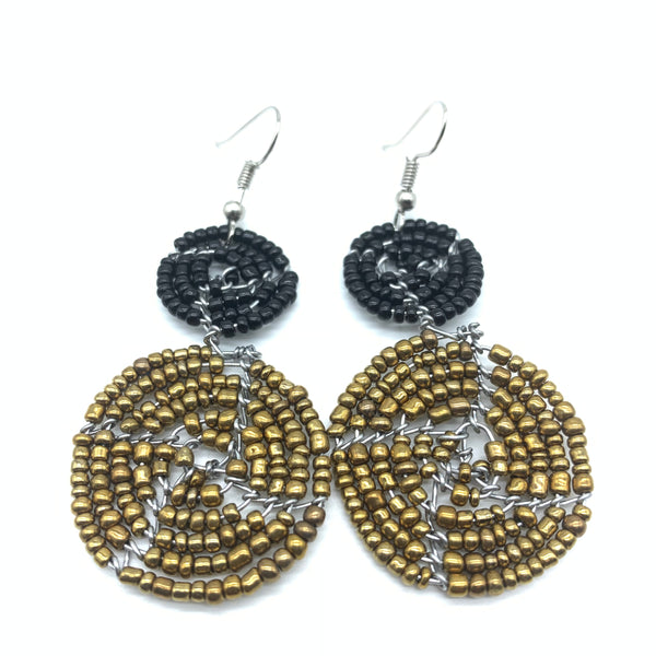 Beaded Earrings 2 Tone 2 Cirles -Gold 9