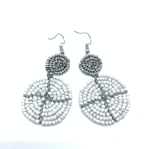 Beaded Earrings 2 Tone 2 Cirles -White 2