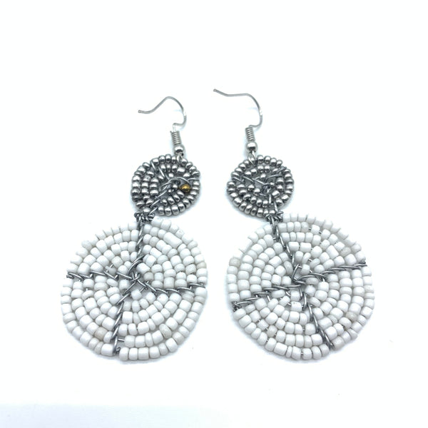 Beaded Earrings 2 Tone 2 Cirles -White 2