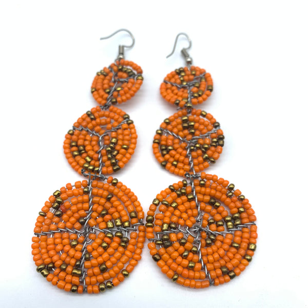 Beaded Earrings 3 Circles -Orange Variation 2