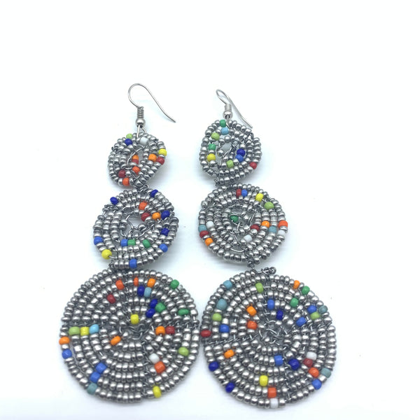 Beaded Earrings 3 Circles -Silver Variation 2