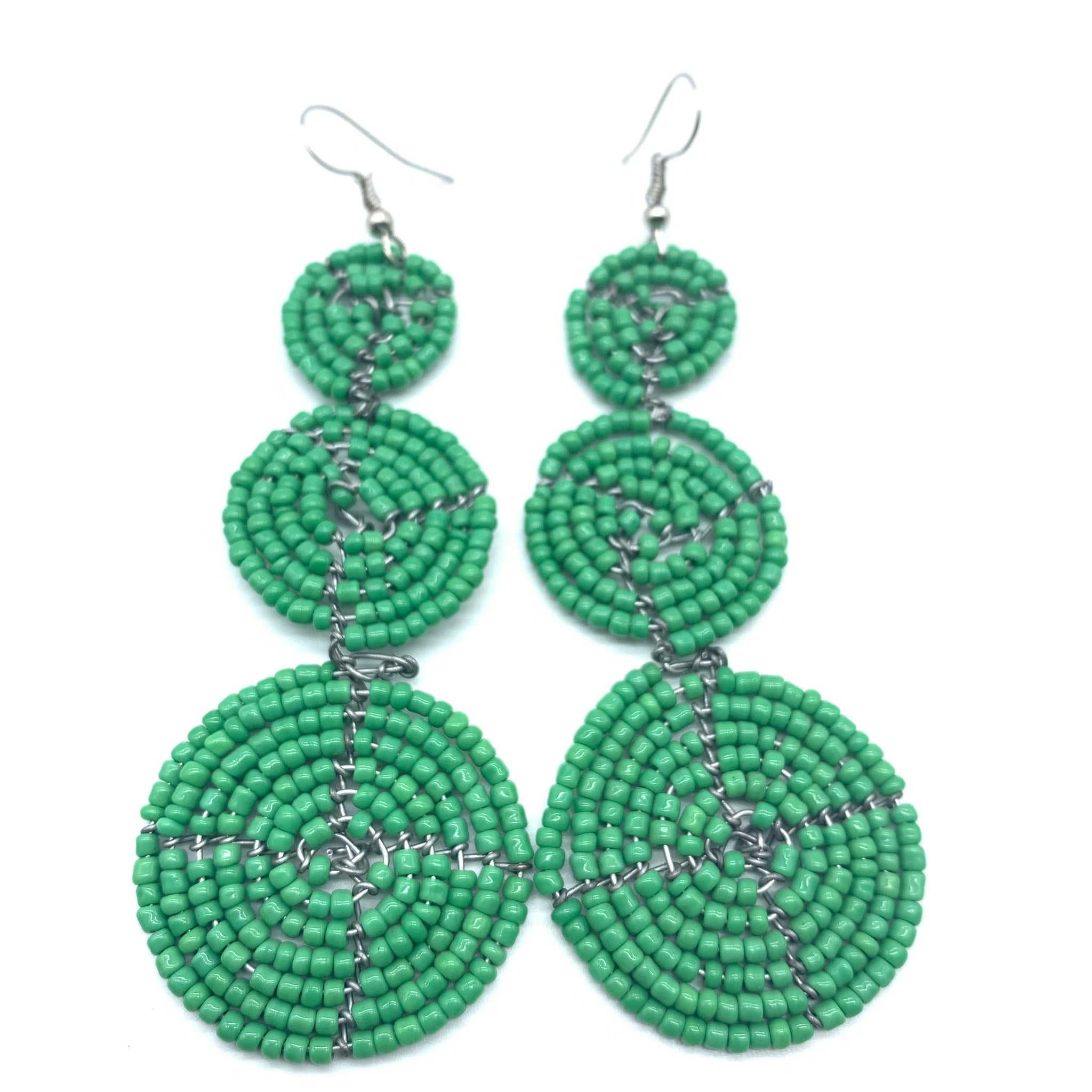 Beaded Earrings 3 Circles -Green Variation 2