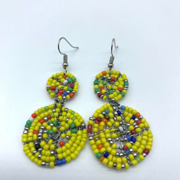 Beaded Earrings 2 Tone 2 Cirles -Yellow