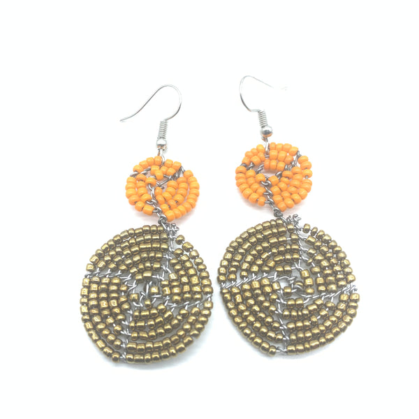 Beaded Earrings 2 Tone 2 Cirles -Gold 4