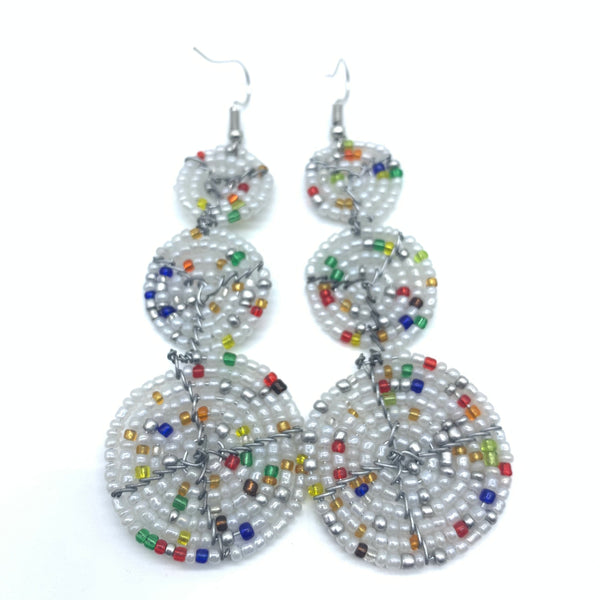 Beaded Earrings 3 Circles - Pearl White Variation 2