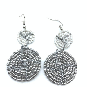 Beaded Earrings 2 Tone 2 Cirles -Silver