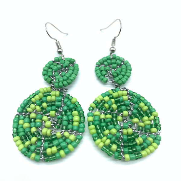 Beaded Earrings 2 Tone 2 Cirles -Green