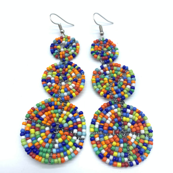 Beaded Earrings 3 Circles -Multi Colour Variation 2