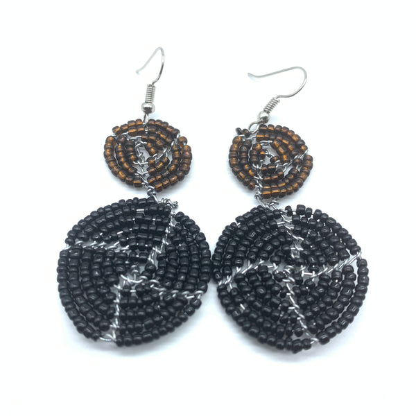 Beaded Earrings 2 Tone 2 Cirles -Black 5