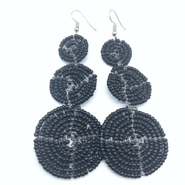 Beaded Earrings 3 Circles -Black Variation