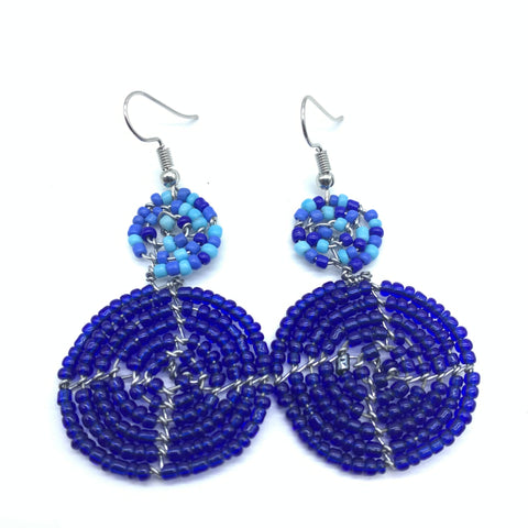 Beaded Earrings 2 Tone 2 Cirles -Blue