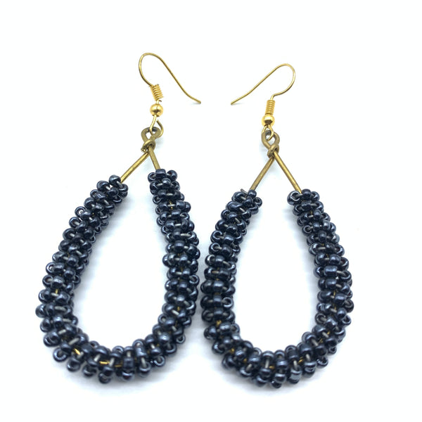 Beaded Earrings Nuru-Metallic Grey Blue