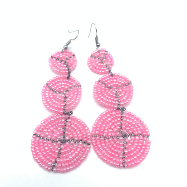 Beaded Earrings 3 Circles -Pink Variation 3