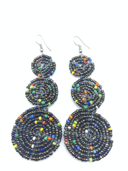 Beaded Earrings 3 Circles -Black Variation 2