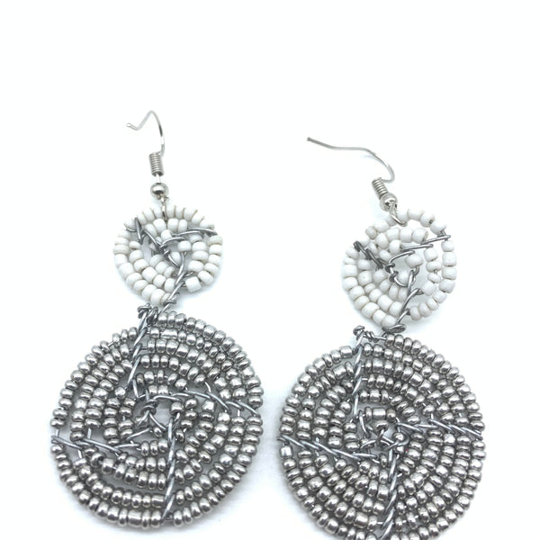 Beaded Earrings 2 Tone 2 Cirles -Silver