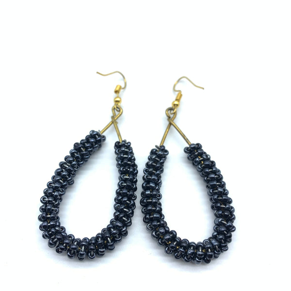 Beaded Earrings Nuru-Metallic Grey Blue