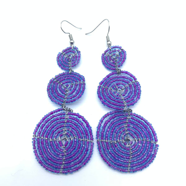 Beaded Earrings 3 Circles -Purple Variation