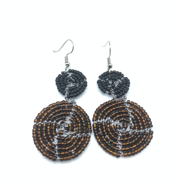 Beaded Earrings 2 Tone 2 Cirles -Brown 4